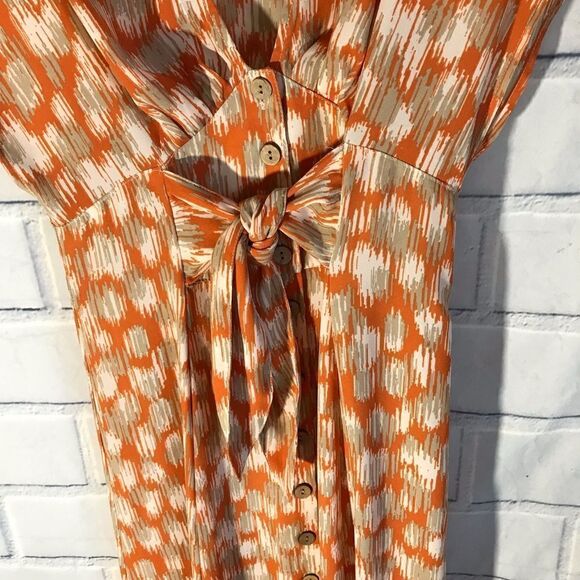 Forever 21 Dress Size Small S Orange Tie Front And Back Midi - Picture 5 of 6